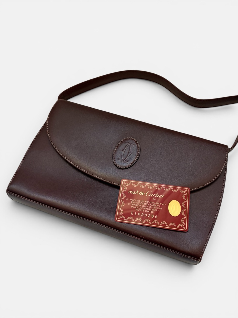 Vintage Cartier Must de Cartier Bordeaux Leather Shoulder Clutch Bag